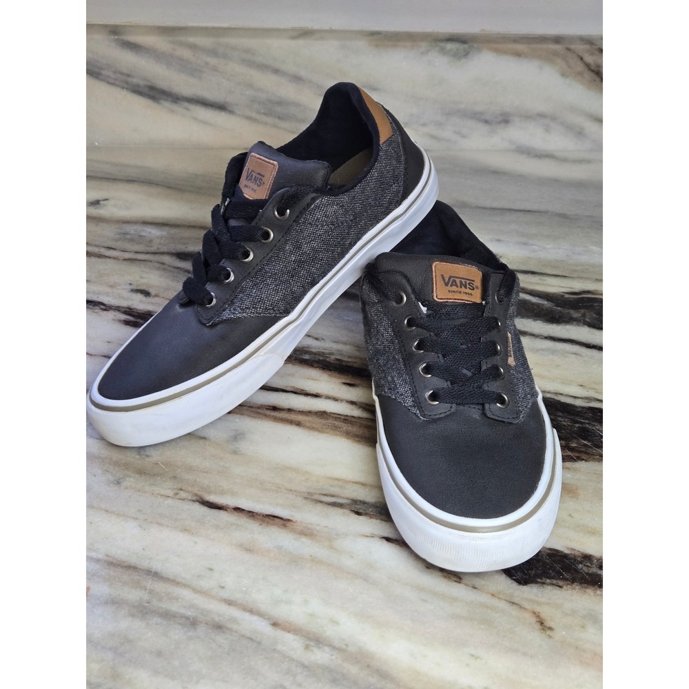 Vans Atwood Low Mens 7.5 Black Charcoal Herringbone Mixed Media Sneakers 721356